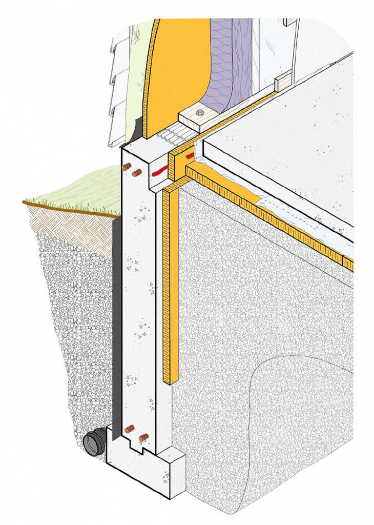 Schéma d'une dalle de béton comme fondation pour une maison au Québec